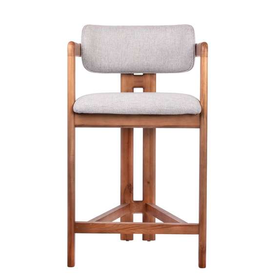 Полубарный стул Oberon 71 см, бежево-голубая рогожка, ножки орех