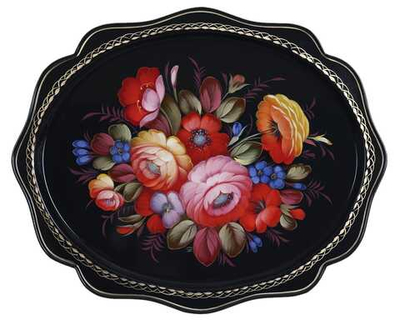 Жостовский поднос декоративный, размер 38х30 см (A15), металлический