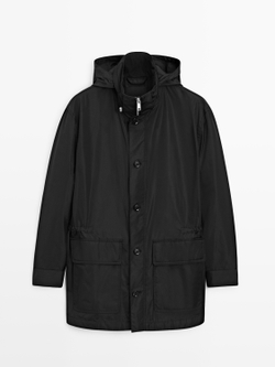 Massimo Dutti Парка с капюшоном, черный