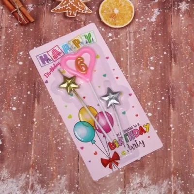 Свечи для торта Цифра Звёздный праздник «6», розовый