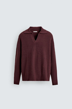 ZARA ПОЛО ИЗ ДВУХИЗНАНОЧНОГО ТРИКОТАЖА, БУРГУНДИ