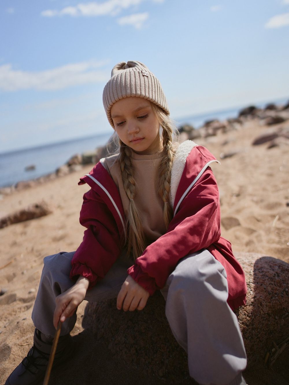 Куртка оверсайз на меху "Клюква"