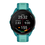 Спортивные часы Garmin Forerunner 165 Music, силиконовый ремешок цвета бирюзовый/«аква» AMOLED-дисплей. Ремешок с классической застёжкой — на запястье обхватом 126–203 мм