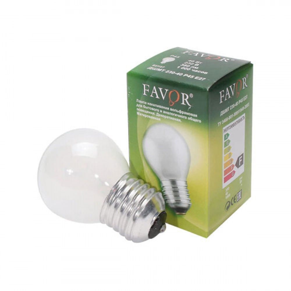 Лампочка Favor P45 40Вт Е27 / E27 230В шар матовый | Favor