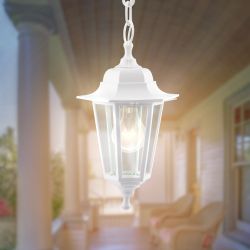 Садово-парковый светильник ЭРА НСУ 06-60-001 белый 6 гранный подвесной IP44 Е27 max60Вт | Садово-парковые светильники