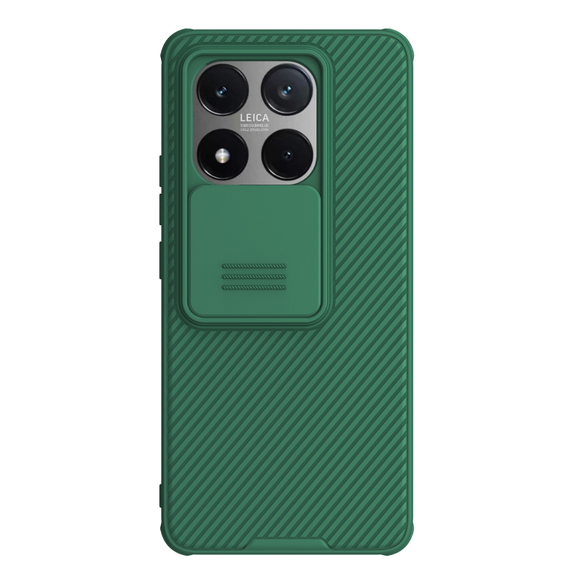 Усиленный чехол зеленого цвета (Dark Green) с сдвижной шторкой для камеры от Nillkin для Xiaomi 14T, серия CamShield Pro Case