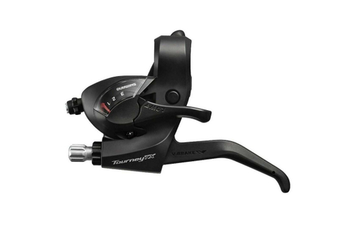 Шифтер/Тормозная ручка Shimano Tourney, TX800, левый, 3 скорости, индикатор, тормозная ручка под 2 пальца, трос 1800, черный, без упаковки
