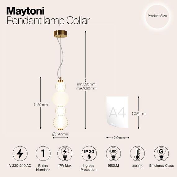 Подвесной светодиодный светильник Maytoni Collar P069PL-L17G3K