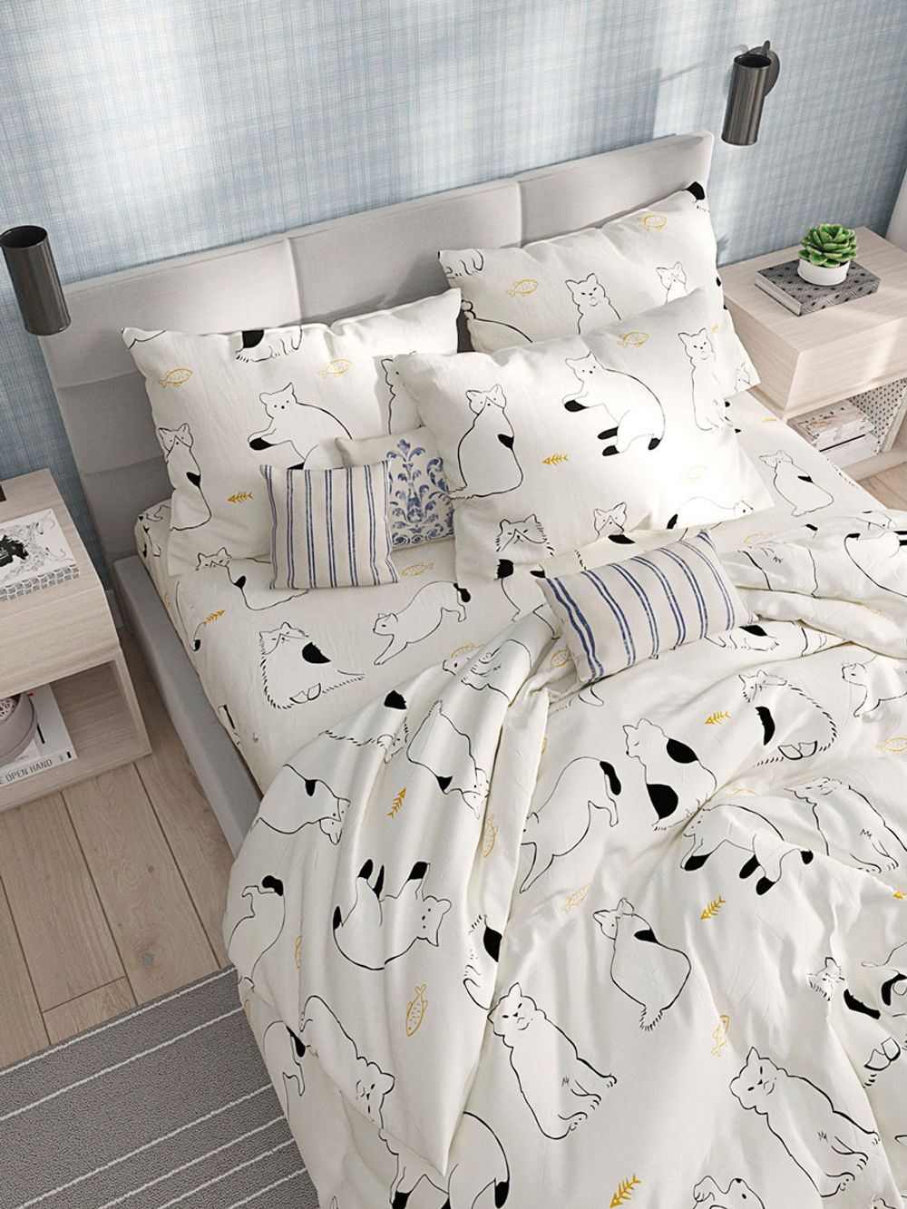 Пододеяльник перкаль Сказка "Кошки" 2-спальный на молнии 175x215 см