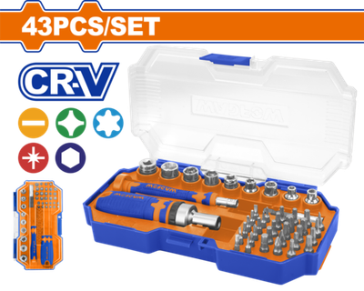 Отвертка трещоточная с битами 43 шт (6/24) WADFOW WSS8B43