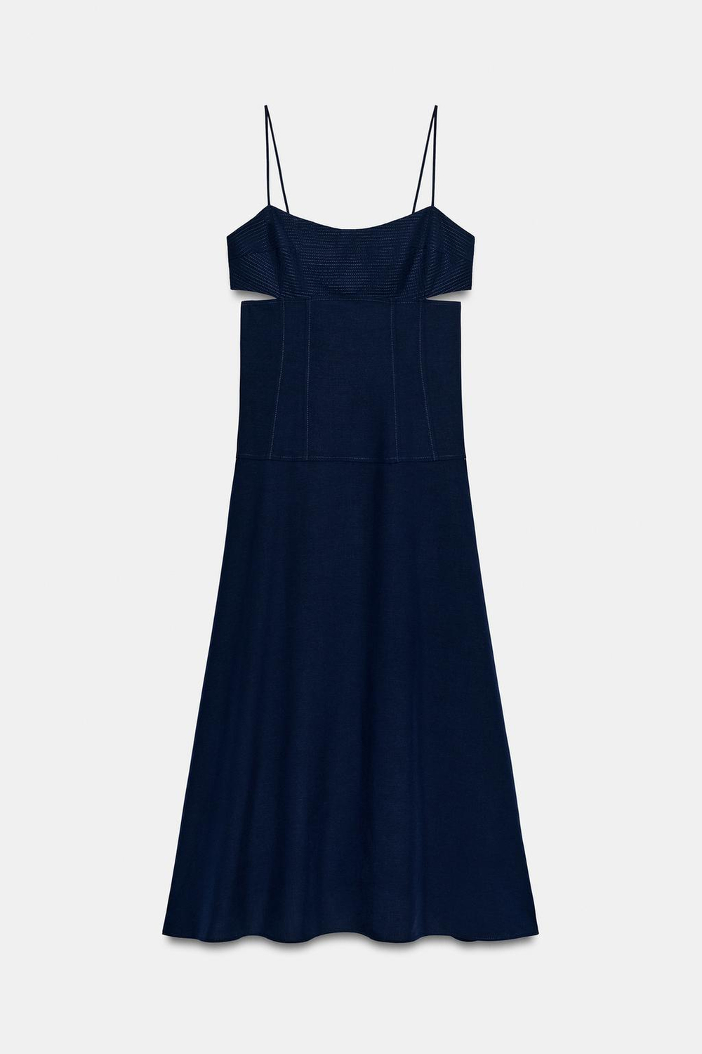 ZARA ПЛАТЬЕ МИДИ С ВЫРЕЗАМИ, ЧЕРНИЛЬНО-СИНИЙ
