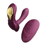 Фиолетовый вибромассажёр в трусики 8,5см с насадкой и пультом ДУ + управление через приложение Zalo Aya Wearable Vibrator Velvet Purple