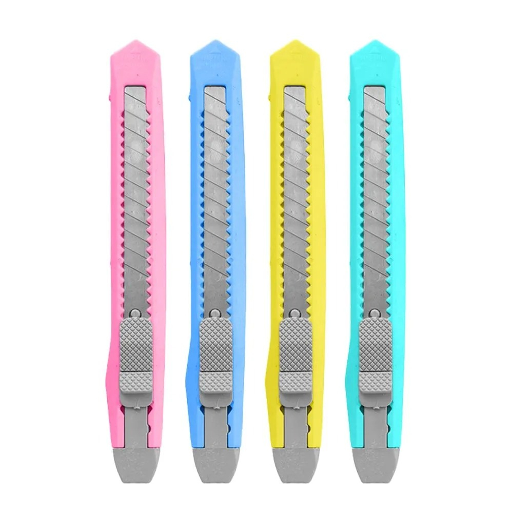 Канцелярский нож для резки бумаги 9 мм, 4 шт, MC-Basir, набор ножей скальпелей 4-х цветов