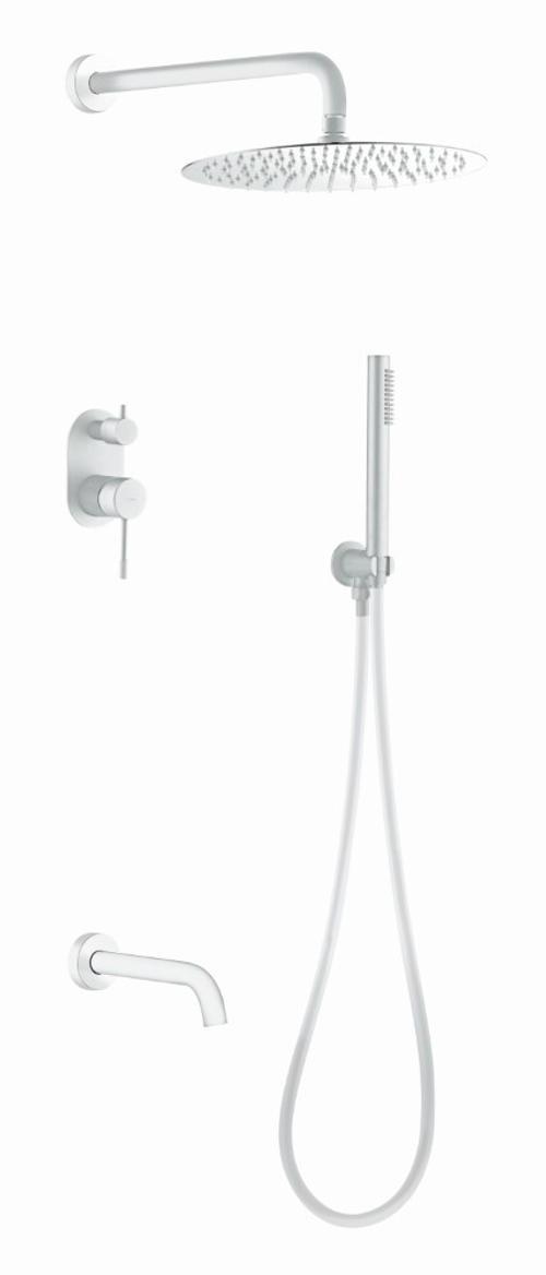 Boheme Смеситель встроенный + верхний+ ручной душ и изливом Uno. Matt White