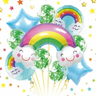 Воздушные шары 10 шт, «Радужный день» (80 см - Радуга, 44см,25см)