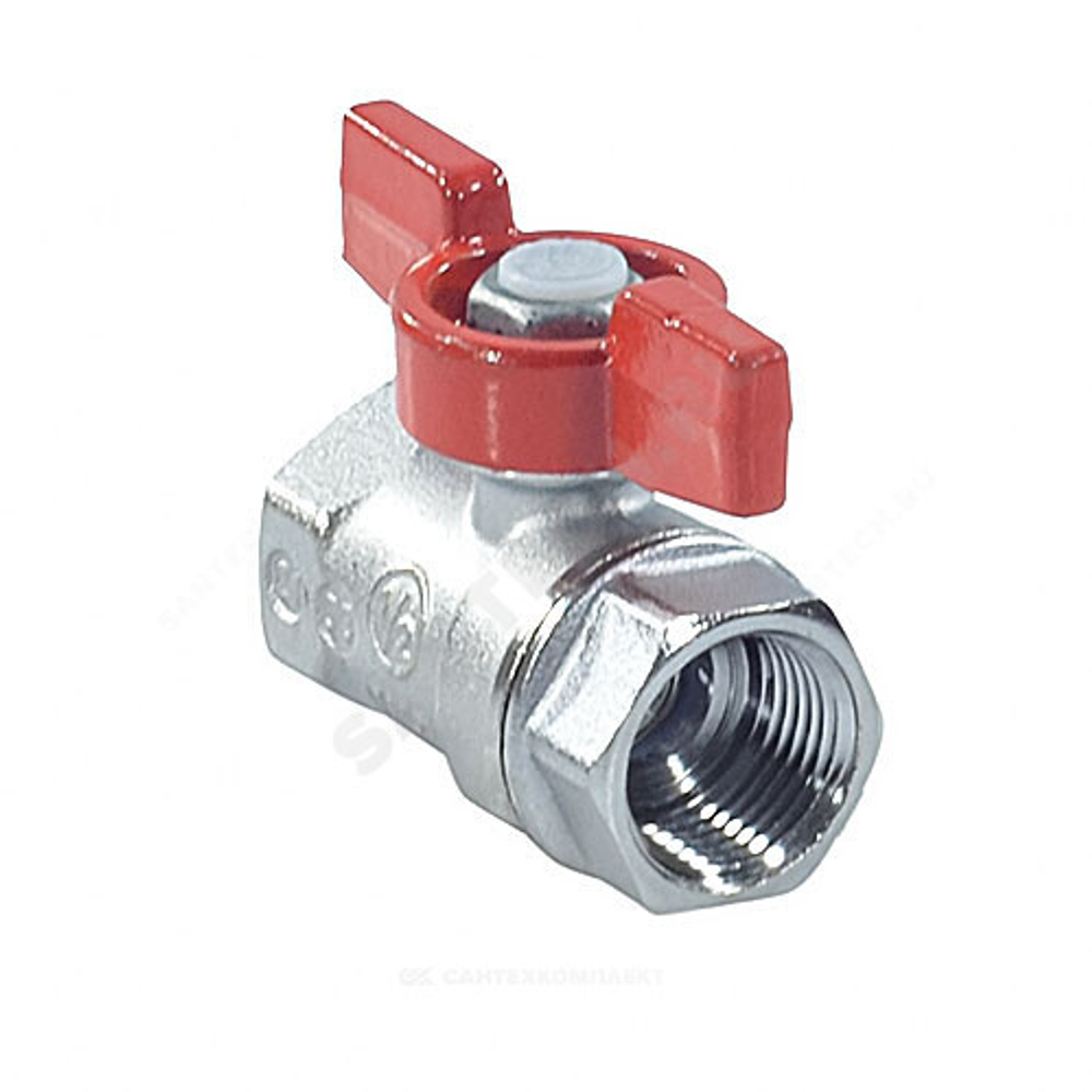 Кран шаровой латунь хром R251D Ду 20 Ру42 ВР бабочка красная Giacomini R251X004