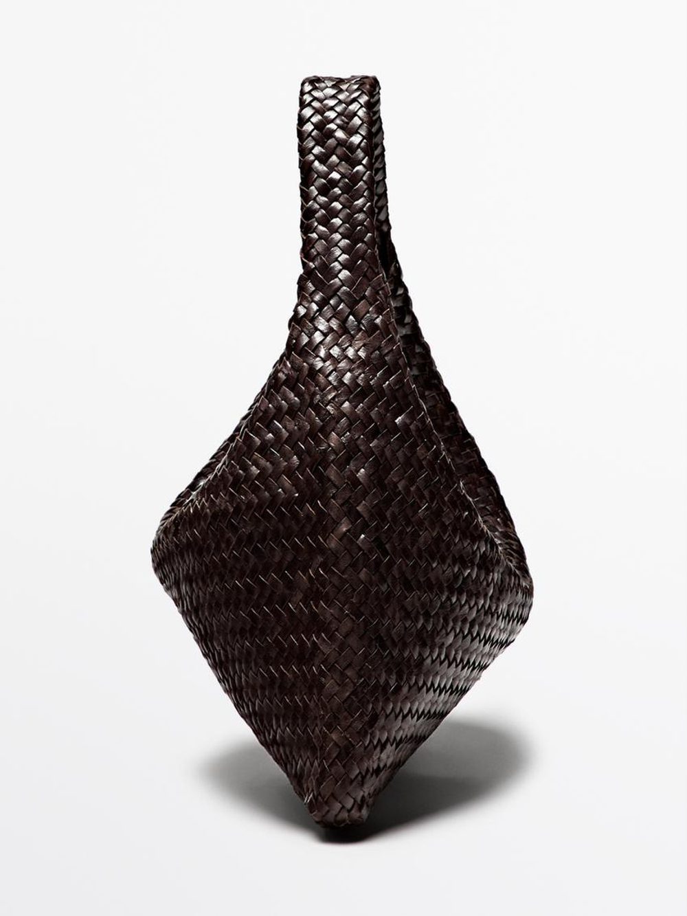 Massimo Dutti Плетеная сумка-шопер из кожи наппа, коричневый