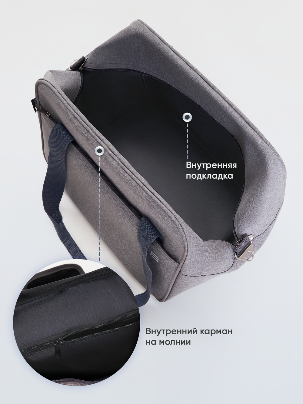 Сумка дорожная для ручной клади Pobedabags Премиум 36 х 30 х 27 серый