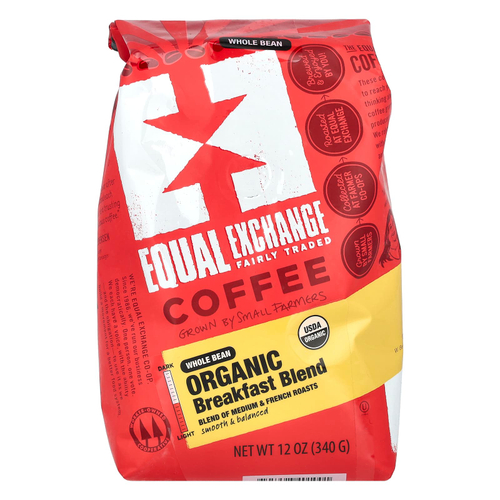 Equal Exchange, органический кофе, смесь для завтрака, цельные зерна, средняя и французская обжарка, 340 г (12 унций)