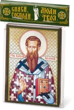 Икона "Василий Великий, святитель" 6х9 на МДФ-6