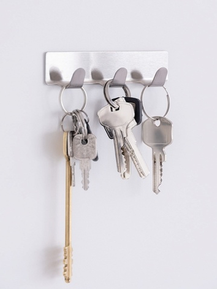 Крючок DeNASTIA на липучке 3 крючка, 2,5x12x2 нерж.сталь, серый