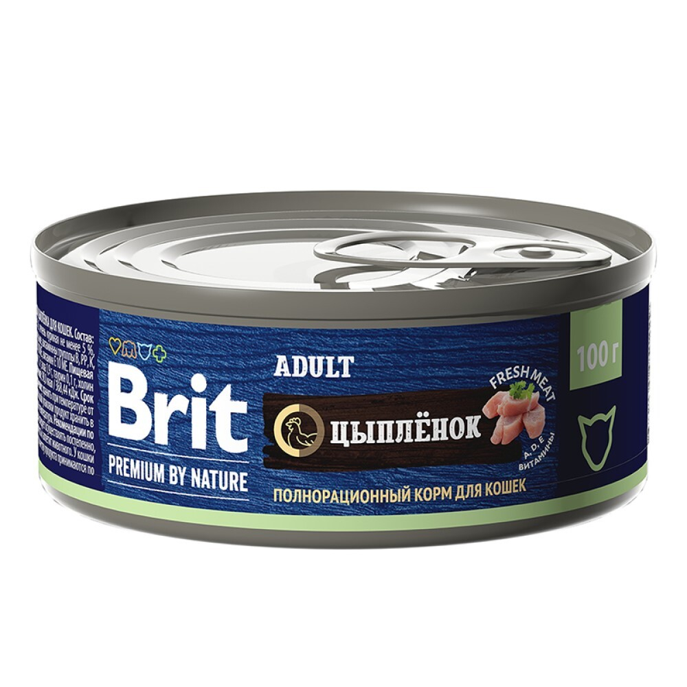 Brit Premium By Nature консервы для кошек с цыпленком 100 г (банка)