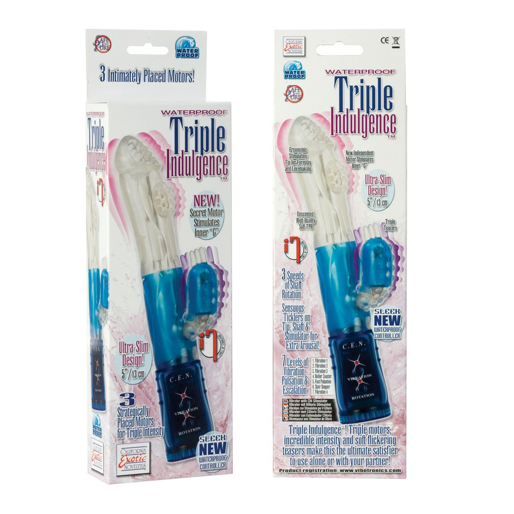 Хай-тек вибромассажёр Triple Indulgence - 24 см. (Цвет: синий)