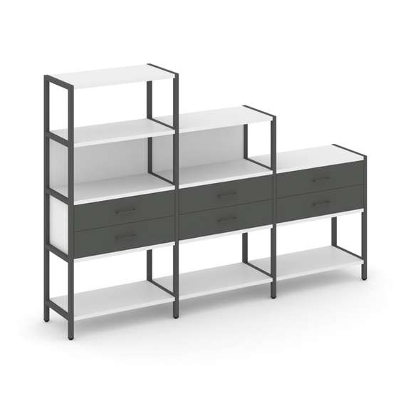 Shelf System Трехсекционный стеллаж четырех/трех/двухярусный с ящиками SN.STM-431 Белый/Антрацит/Мет
