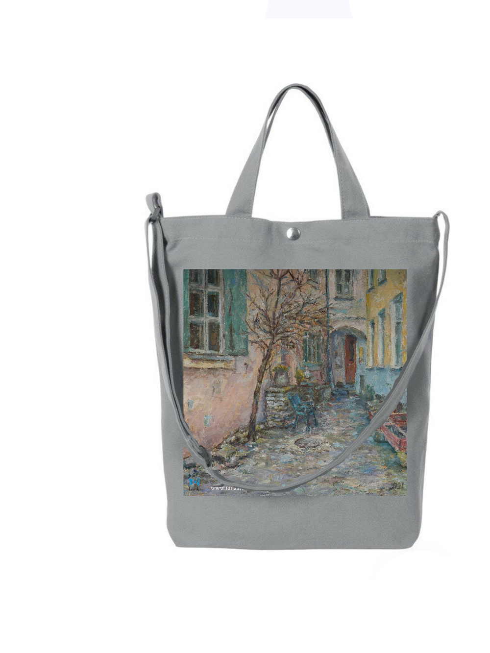 Сумка-шоппер из хлопка на кнопке с регулирующейся лямкой и авторской картинкой "Таллинский дворик"