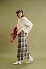 Юбка длинная прямая, пыльно-зеленая клетка