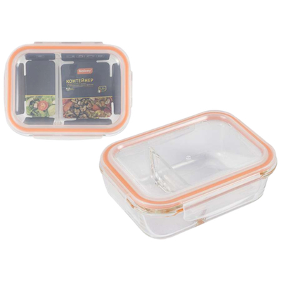 Контейнер GUSTO, 600 мл, 2 секции, из жаропроч. стекла с крышкой с защёлками, темп.режим -40 +300С.