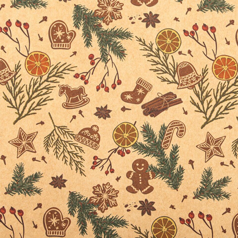 Бумага упаковочная новогодняя "Christmas Kraft", 70х100 см, 10 дизайнов ассорти, ЗОЛОТАЯ СКАЗКА, 592053, 1шт