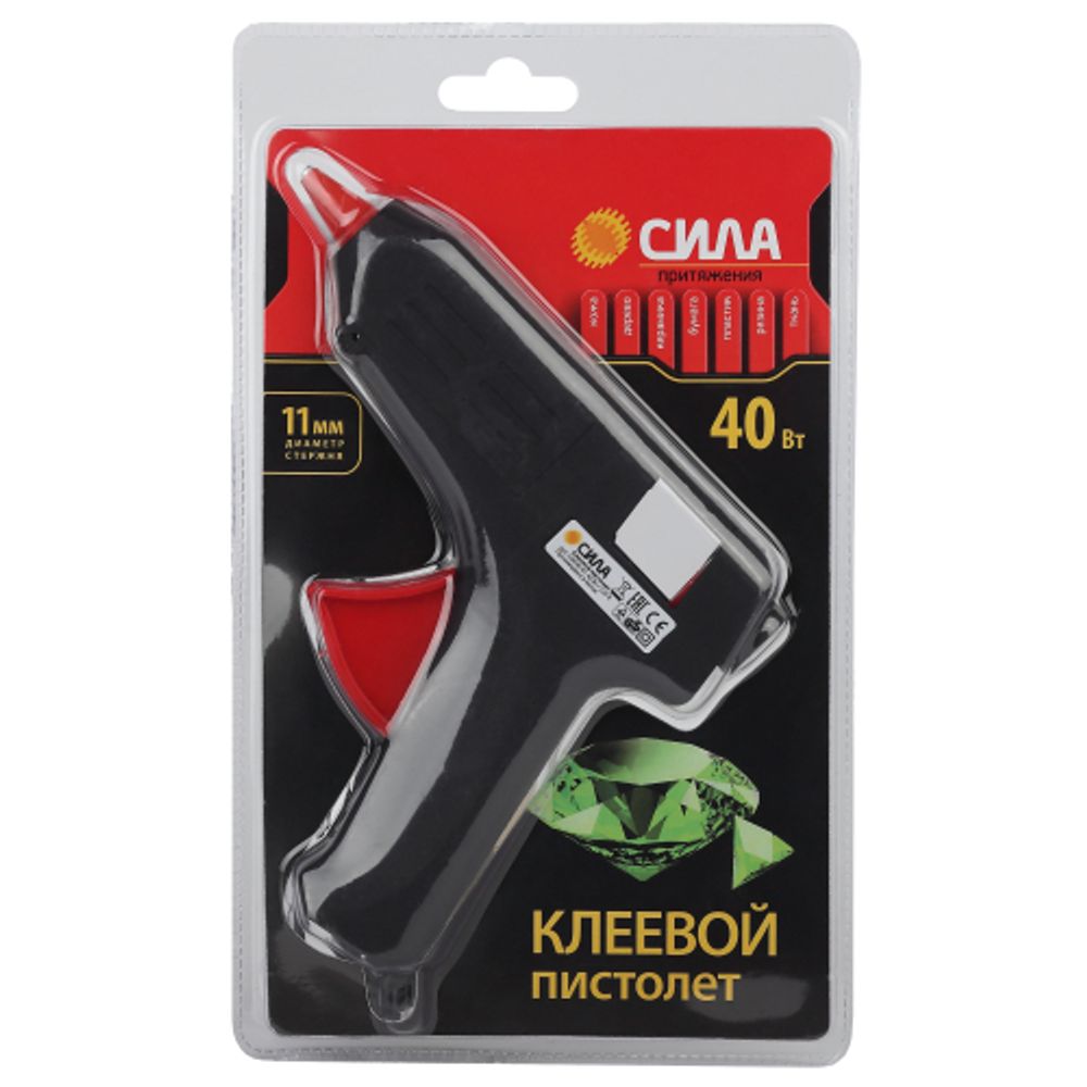 Термопистолет клеевой СИЛА SGG40-01 40Bт под стержень 11мм в комплекте 11мм х 7cм 2шт | Сила