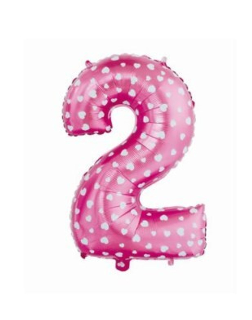 Шар цифра №2 Розовая с сердечками