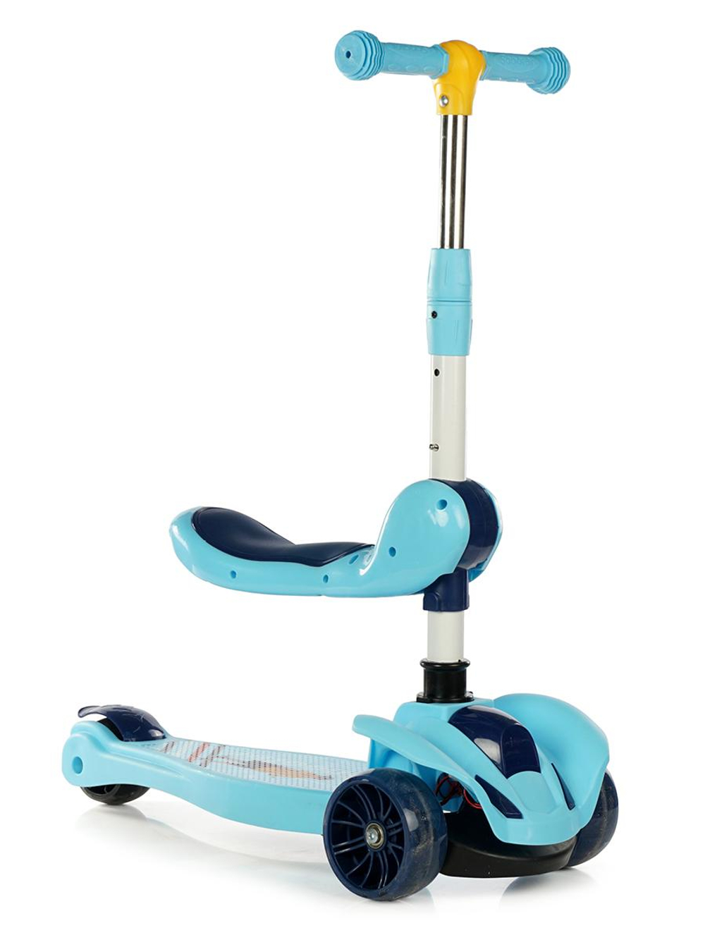 Самокат трехколесный с сиденьем 61*17*80см，можно сложить，с музыкальным светом，колеса PU, разноцветный принт,