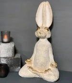 Копилка из гипса «Заяц Йога» 42см (белый с золотом)