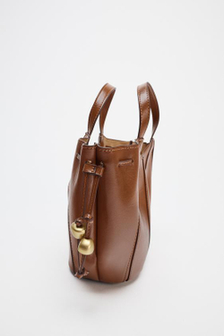 ZARA СУМКА С РУЧКАМИ И БУСИНАМИ, ТЕМНЫЙ РЫЖЕВАТО-КОРИЧНЕВЫЙ