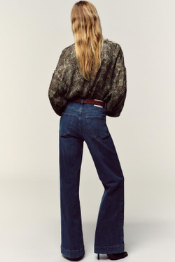 ZARA ДЖИНСЫ Z1975 КЛЕШ С ВЫСОКОЙ ПОСАДКОЙ И РЕМНЕМ, СИНИЙ