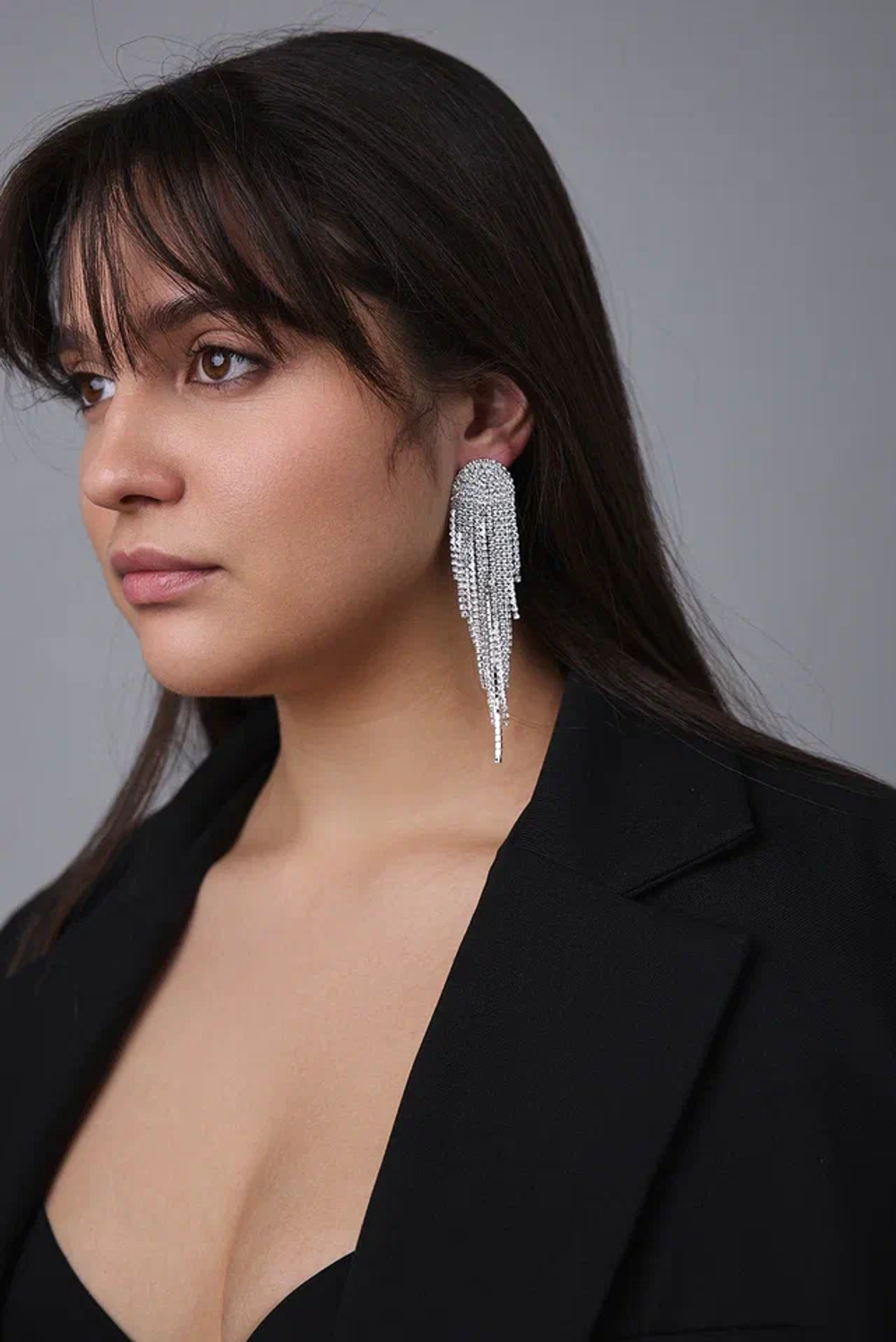 Серьги пусеты длинные из серебряных кругов