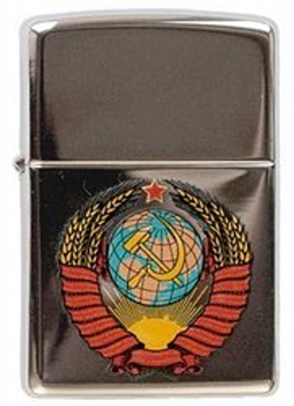 Легендарная классическая американская бензиновая широкая зажигалка ZIPPO Classic High PolishChrome™ серебристая глянцевая из латуни и стали с Гербом СССР ZP-250 Герб СССР