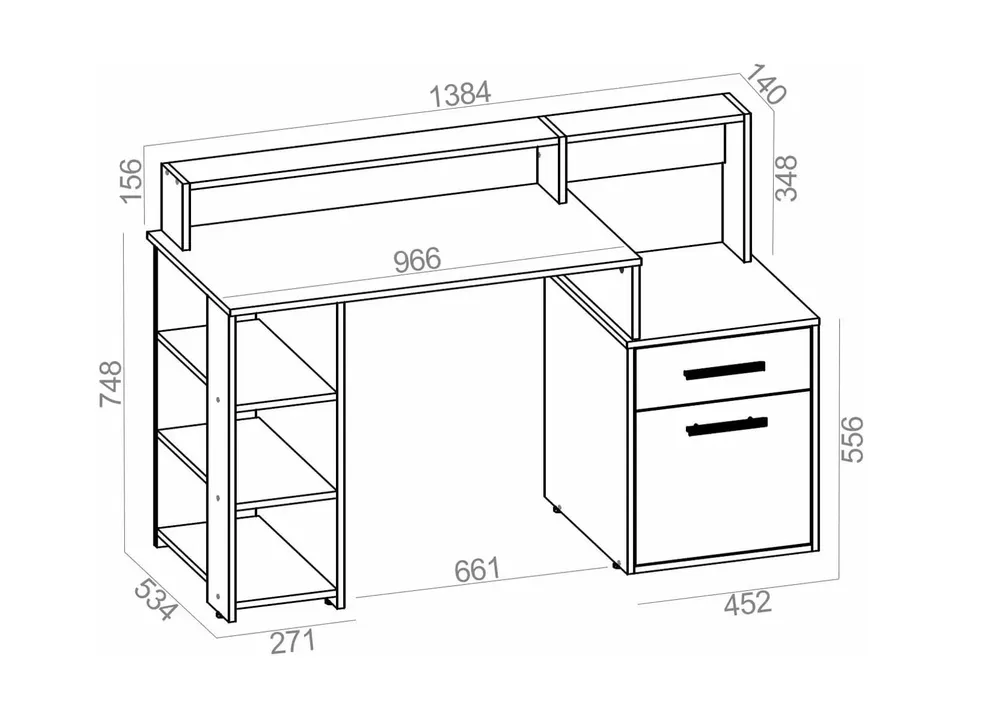 Стол комп Лайф белый/бетон
