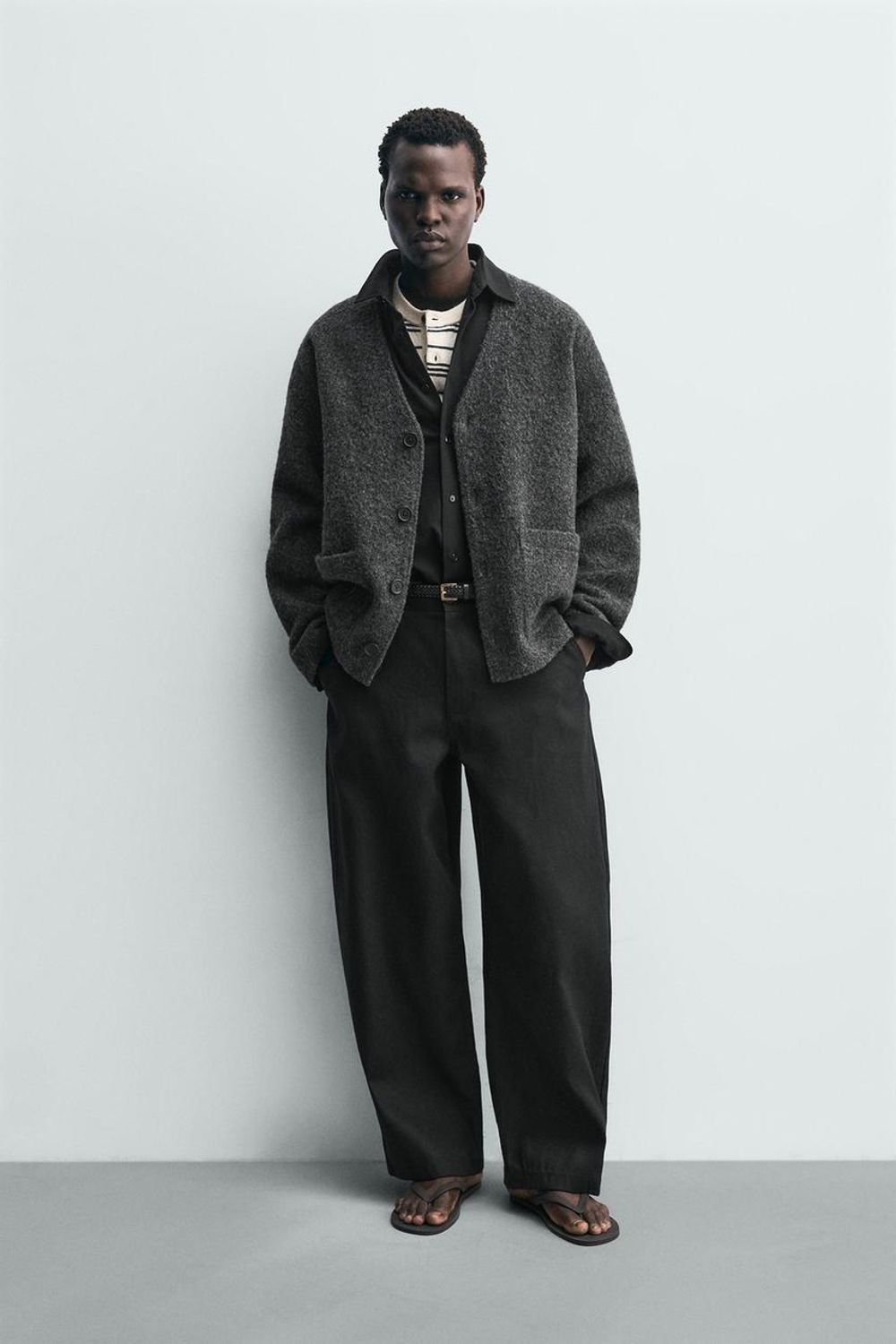 ZARA КАРДИГАН ИЗ РЕЛЬЕФНОЙ ТКАНИ С ШЕРСТЬЮ, АНТРАЦИТОВО-СЕРЫЙ