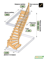 Лестница на второй этаж К-001м/7 Правая c подступенками