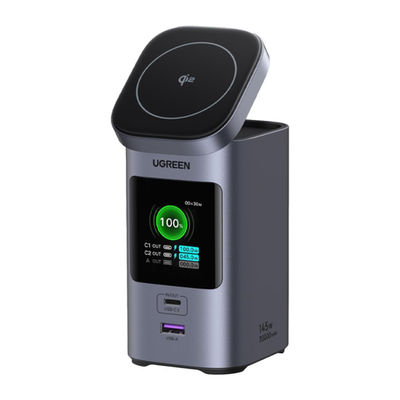 Внешний аккумулятор MagSafe Ugreen Nexode (Qi2) (20000 мА·ч) (PB771) Проводная зарядка: 2 USB-C, USB-A. Беспроводная зарядка: Qi 15 Вт. Сертификация Qi2. Есть дисплей, поддержка PD 3.0, QC, PPS и SCP. Энергоёмкость — 72 Вт·ч. Максимальная выходная мощност