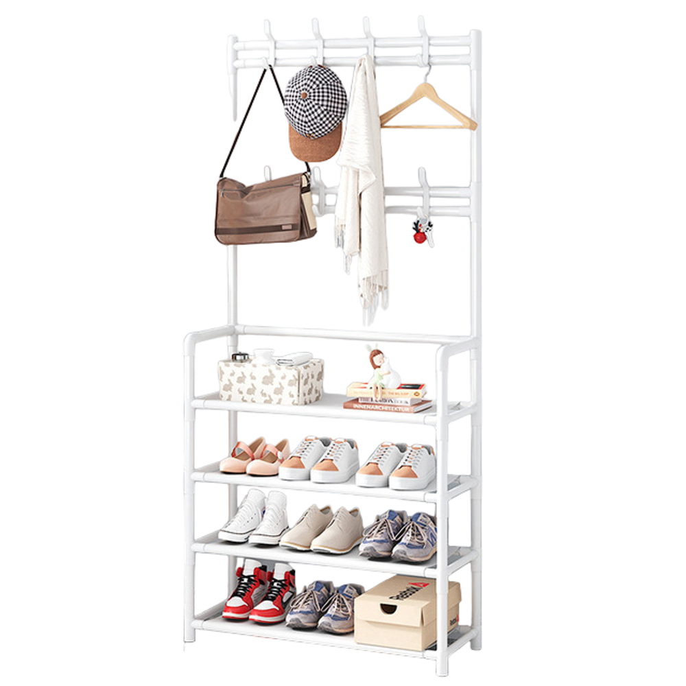 Напольная вешалка для обуви и одежды с полками и крючками 2в1 "New simple floor Clothes Rack" 4яруса- 80х28х158 / 5ярусов- 80х28х175см