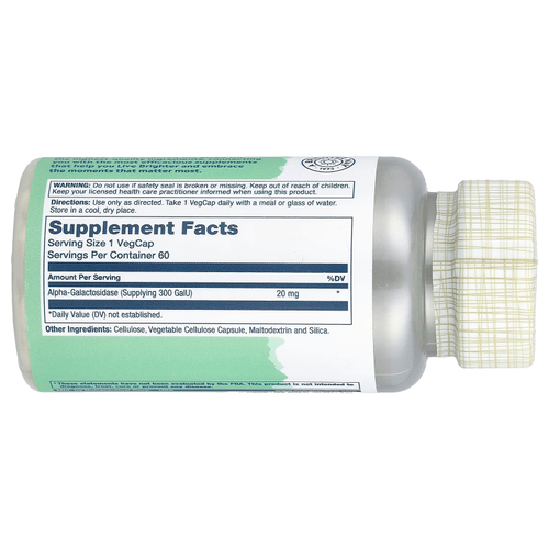 Solaray, Bean Enzyme, 300 GaIU, 60 растительных капсул