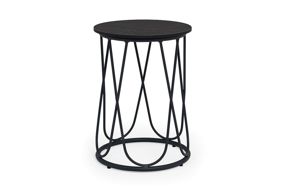 "Перу" журнальный стол из HPL круглый Ø40 H55, каркас из алюминия темно-серый (RAL 7024) муар, цвет столешницы "серый гранит"