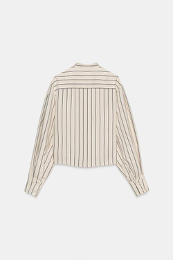 ZARA РУБАШКА В ПОЛОСКУ С ОБЪЕМНЫМИ РУКАВАМИ — ZW COLLECTION, ЭКРЮ/ТЕМНО-СИНИЙ