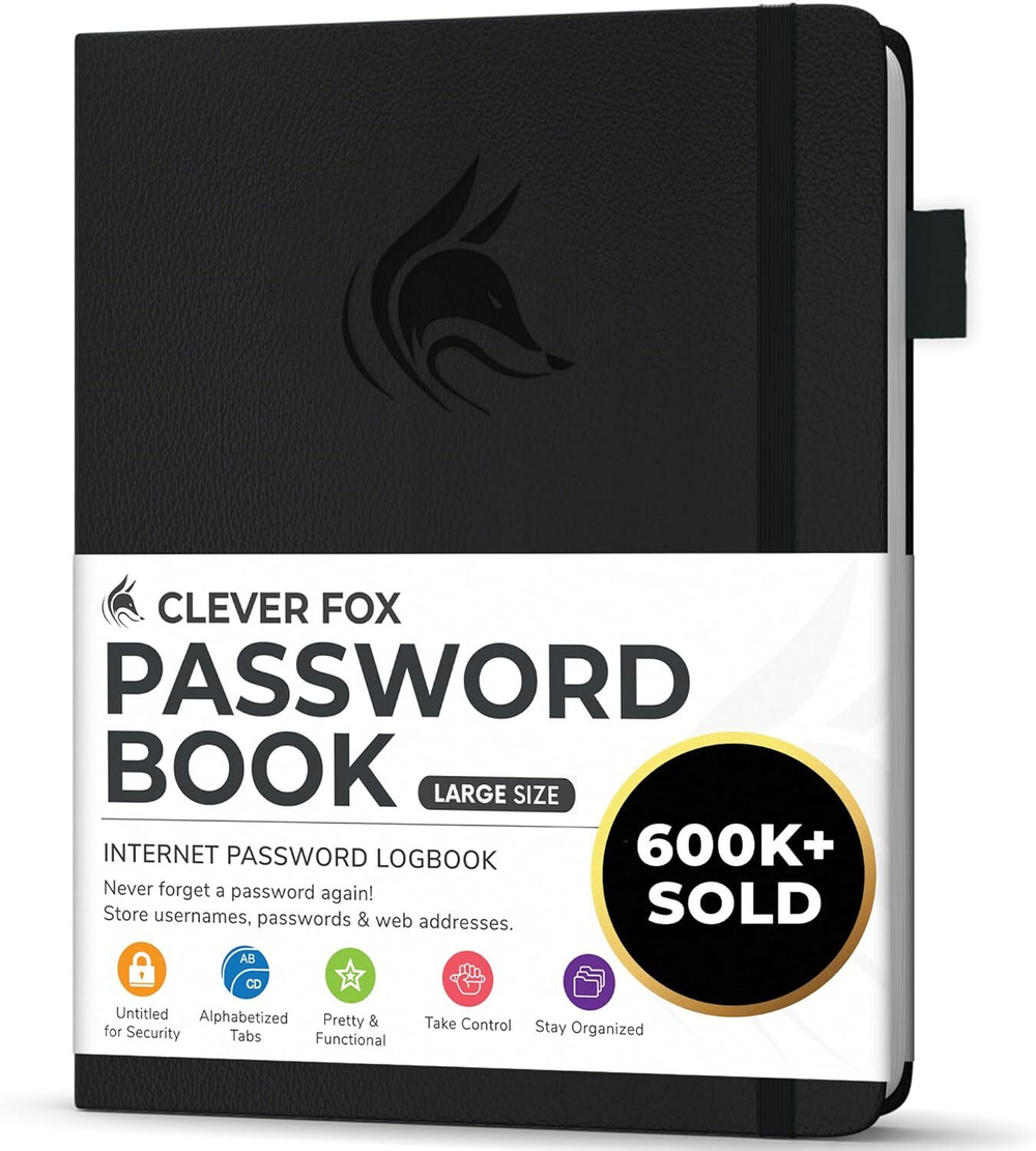 Clever Fox Password Book — Блокнот для хранения паролей с алфавитными вкладками Организатор логинов и паролей в стильном дизайне
