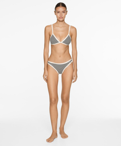 OYSHO Топ бикини с треугольными чашками в полоску из пике с окантовкой, черный